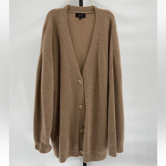 Quince Sweaters - Quince Women's Mongolian Cashmere Oversized Boyfriend Cardigan Sweater Brown L